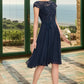 Jewel A-line Scoop Knee-Length Chiffon Lace Homecoming Dress With Bow DEP0020581