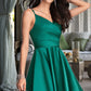 Talia A-line V-Neck Short/Mini Satin Homecoming Dress With Ruffle DEP0020539