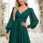 Alannah A-line V-Neck Floor-Length Chiffon Bridesmaid Dress DEP0025816