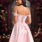 Ireland A-line Off the Shoulder Short Satin Homecoming Dress With Rhinestone Beading Appliques Lace DEP0025679