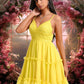 Presley A-line V-Neck Short Chiffon Homecoming Dress With Ruffle Sequins DEP0025700