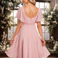 Stephany A-line V-Neck Knee-Length Chiffon Homecoming Dress DEP0025702