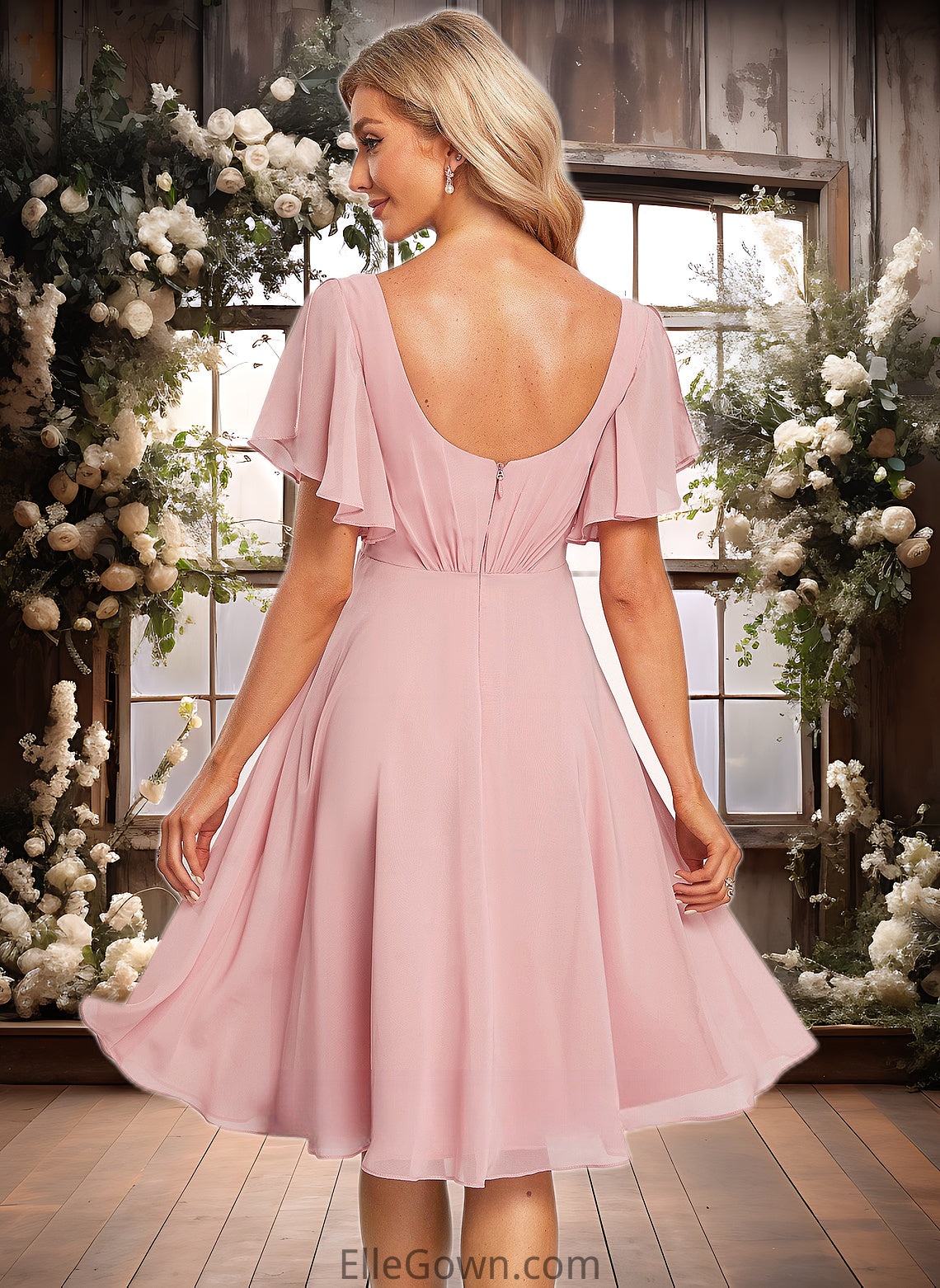 Stephany A-line V-Neck Knee-Length Chiffon Homecoming Dress DEP0025702