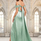 Daniela A-line Cowl Cold Shoulder Floor-Length Stretch Satin Bridesmaid Dress With Bow Ruffle DEP0025807