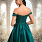 Kenya A-line Off the Shoulder Short Lace Satin Homecoming Dress With Rhinestone DEP0025718