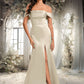 Genesis Trumpet/Mermaid Off the Shoulder Square Floor-Length Satin Prom Dresses With Ruffle DEP0025883