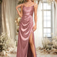 Vivian A-line Cowl Floor-Length Stretch Satin Prom Dresses DEP0025881