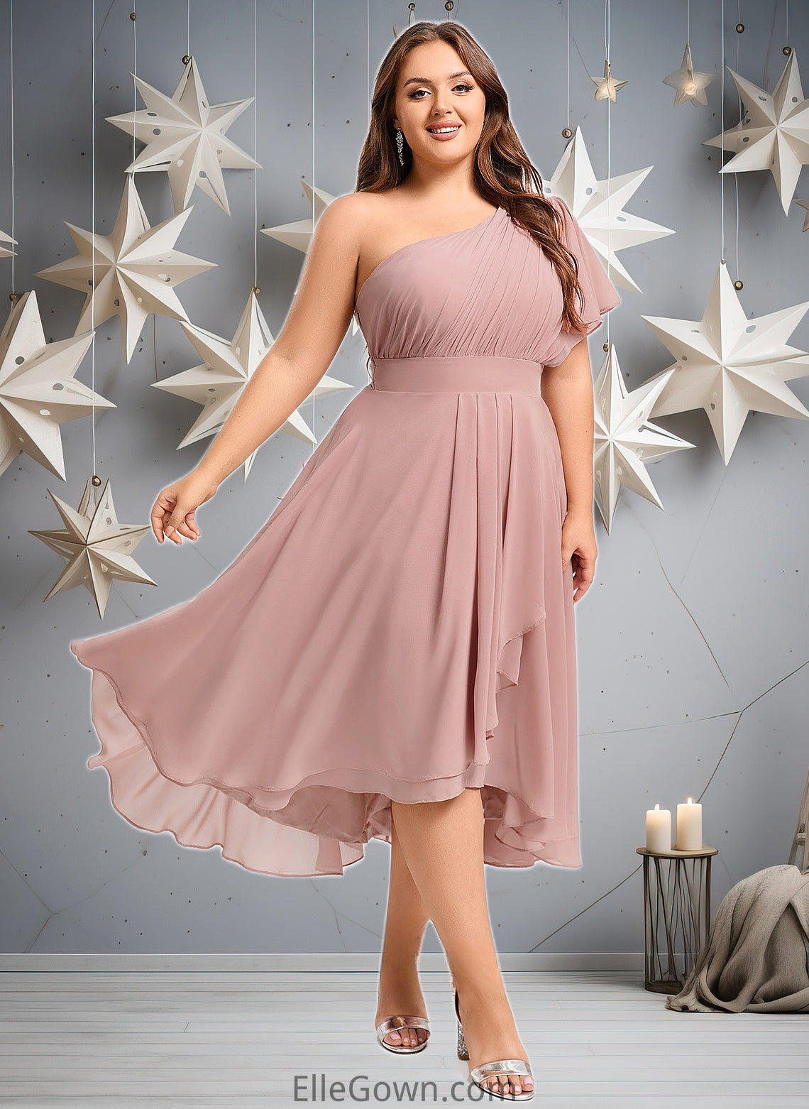 Peggie A-line One Shoulder Asymmetrical Chiffon Bridesmaid Dress With Ruffle DEP0025819