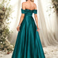 Ryleigh A-line Off the Shoulder Floor-Length Stretch Satin Prom Dresses DEP0025879