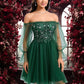 Moira A-line Off the Shoulder Short Tulle Homecoming Dress With Sequins Appliques Lace DEP0025663