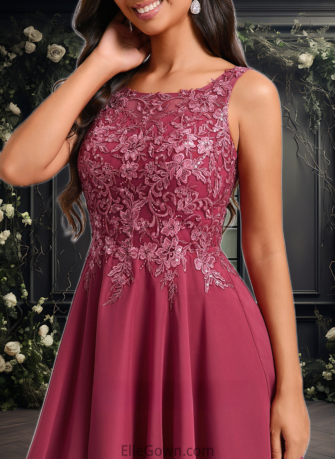 Alisson A-line Scoop Short Chiffon Homecoming Dress With Sequins Appliques Lace DEP0025681