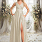 Susie A-line V-Neck Floor-Length Satin Prom Dresses DEP0025877