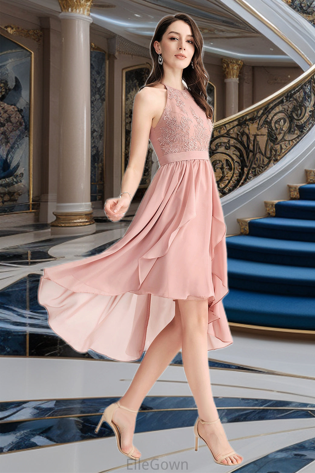 Pat A-line Scoop Asymmetrical Chiffon Homecoming Dress DEP0020514