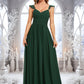 Paola A-line V-Neck Floor-Length Chiffon Bridesmaid Dress With Ruffle DEP0025811