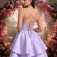 Shaylee A-line V-Neck Short Satin Homecoming Dress With Appliques Lace DEP0025692