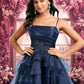 Rachel Ball-Gown/Princess Straight Asymmetrical Organza Homecoming Dress With Sequins Appliques Lace DEP0025652