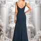 Christine Trumpet/Mermaid V-Neck Floor-Length Chiffon Prom Dresses With Ruffle DEP0025873