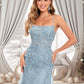 Margery Trumpet/Mermaid Straight Sweep Train Tulle Prom Dresses With Flower DEP0025866