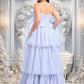 Akira Ball-Gown/Princess Sweetheart Sweep Train Tulle Prom Dresses With Bow DEP0025843