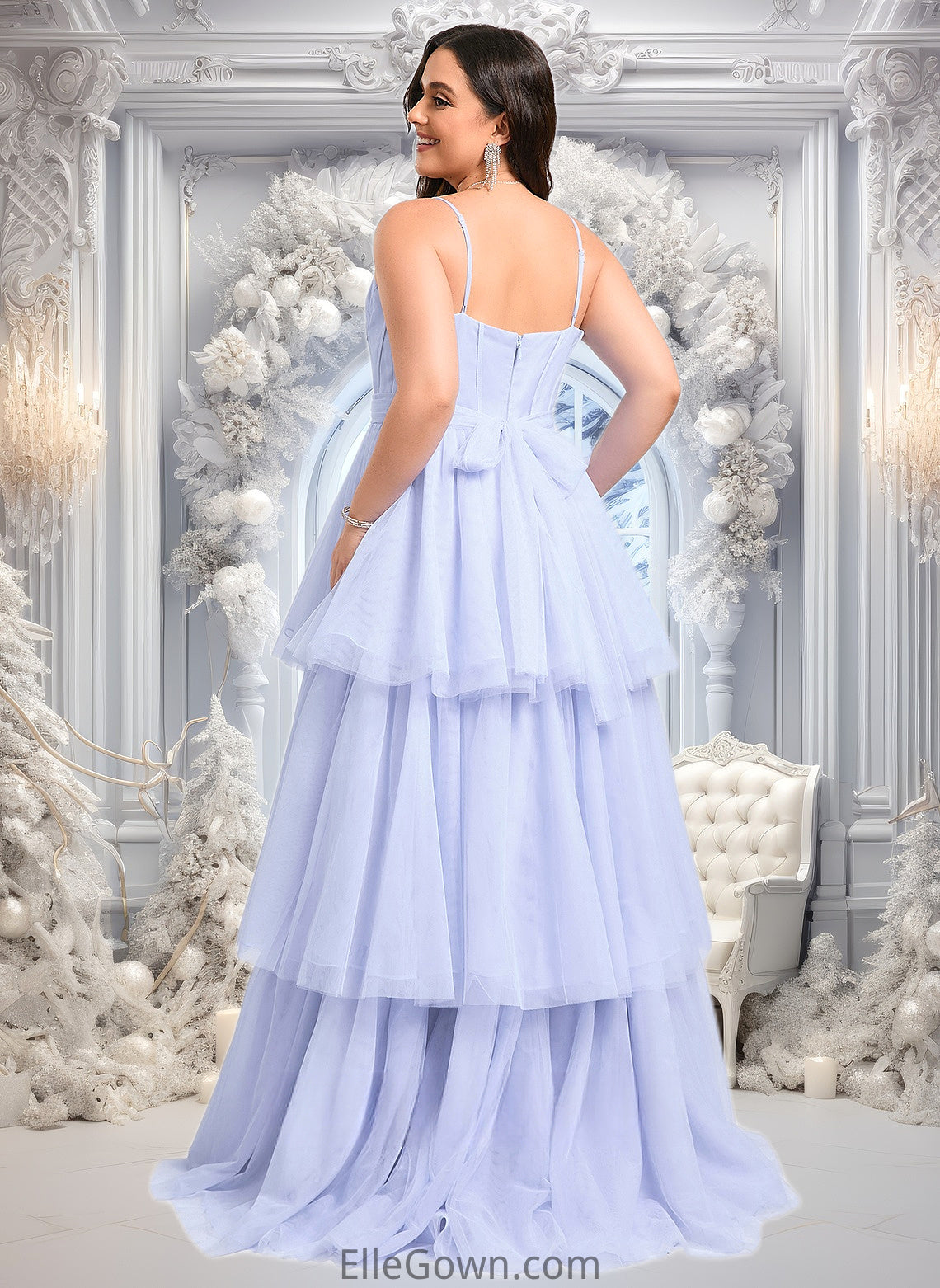 Akira Ball-Gown/Princess Sweetheart Sweep Train Tulle Prom Dresses With Bow DEP0025843