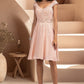 Hazel A-line V-Neck Knee-Length Chiffon Lace Homecoming Dress With Beading DEP0020565