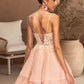 Trudie A-line V-Neck Short/Mini Lace Tulle Homecoming Dress DEP0020524