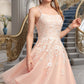 Helga A-line Square Knee-Length Tulle Homecoming Dress With Beading DEP0020543