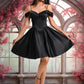 Briley A-line Off the Shoulder Short Satin Homecoming Dress DEP0025704