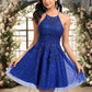 Natasha A-line Scoop Short Tulle Lace Homecoming Dress With Sequins DEP0025688