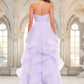 Lynn Ball-Gown/Princess Asymmetrical One Shoulder Floor-Length Tulle Prom Dresses DEP0025867