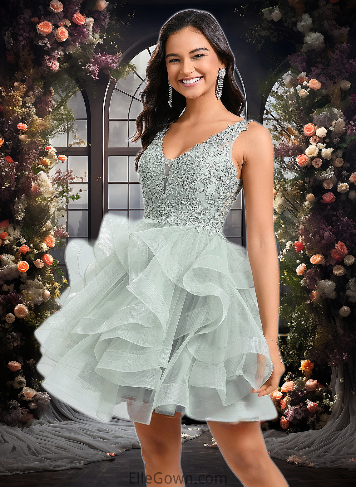 Brooklynn Ball-Gown/Princess V-Neck Short Tulle Lace Homecoming Dress DEP0025671