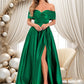 Evangeline Ball-Gown/Princess Off the Shoulder Floor-Length Satin Prom Dresses DEP0025871