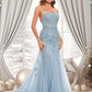 Margery Trumpet/Mermaid Straight Sweep Train Tulle Prom Dresses With Flower DEP0025866