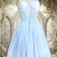 Janelle Ball-Gown/Princess Sweetheart Short Lace Tulle Homecoming Dress With Ruffle DEP0025707