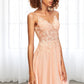 Isabella A-line V-Neck Knee-Length Chiffon Lace Homecoming Dress DEP0020527