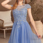 Yamilet A-line Scoop Short/Mini Tulle Homecoming Dress With Beading Appliques Lace DEP0020547