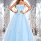 Olga Ball-Gown/Princess Straight Sweep Train Tulle Prom Dresses With Sequins Appliques Lace DEP0025864