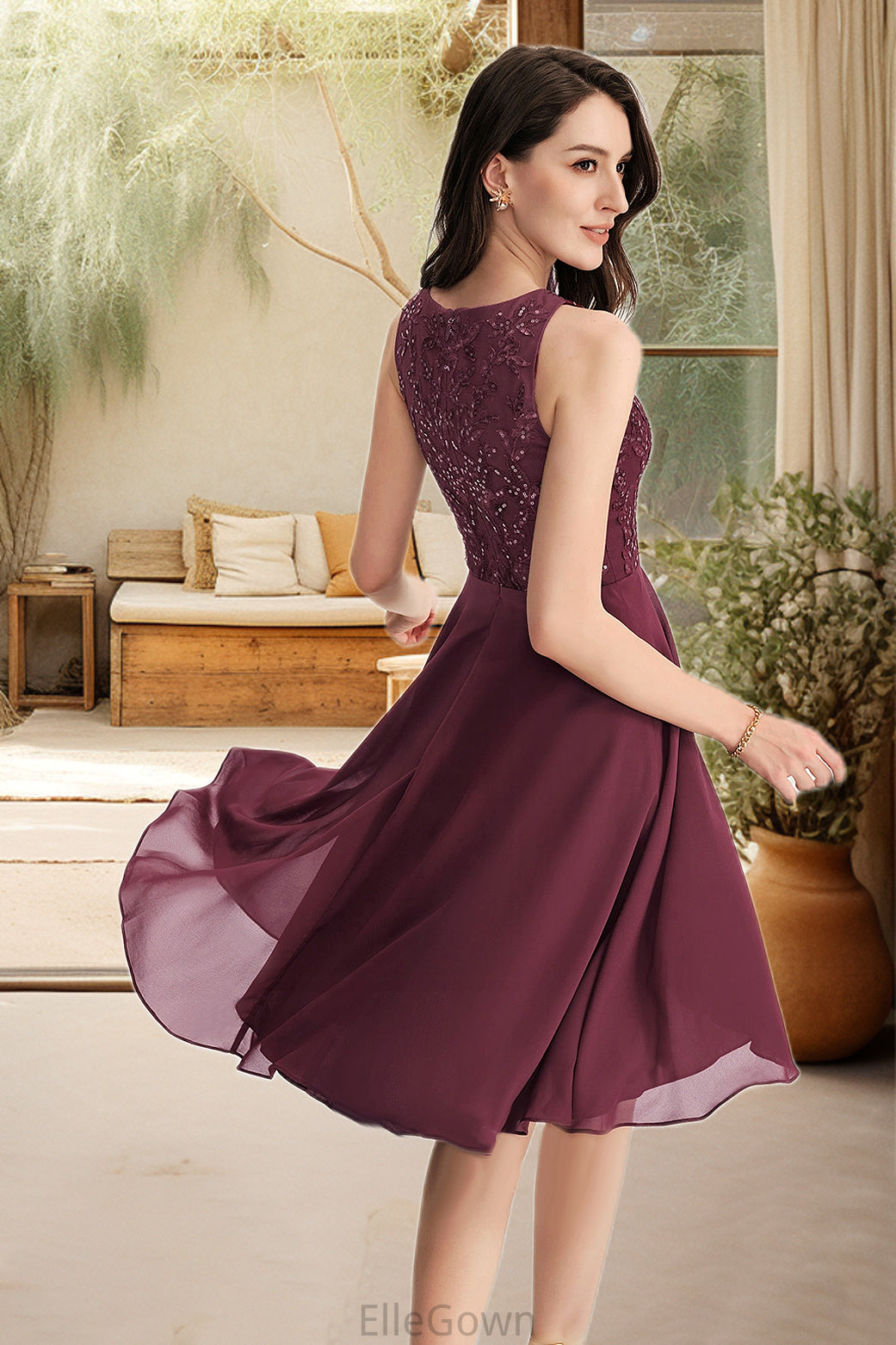 Riley A-line Scoop Asymmetrical Chiffon Lace Homecoming Dress With Sequins DEP0020516