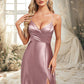 Arely A-line V-Neck Floor-Length Stretch Satin Bridesmaid Dress DEP0025822