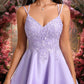 Shaylee A-line V-Neck Short Satin Homecoming Dress With Appliques Lace DEP0025692