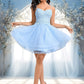 Mildred A-line V-Neck Short Lace Tulle Homecoming Dress With Rhinestone Sequins DEP0025658