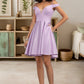 Azul A-line Off the Shoulder Short/Mini Satin Homecoming Dress With Bow DEP0020568