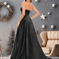 Alissa A-line V-Neck Sweep Train Satin Prom Dresses DEP0025842