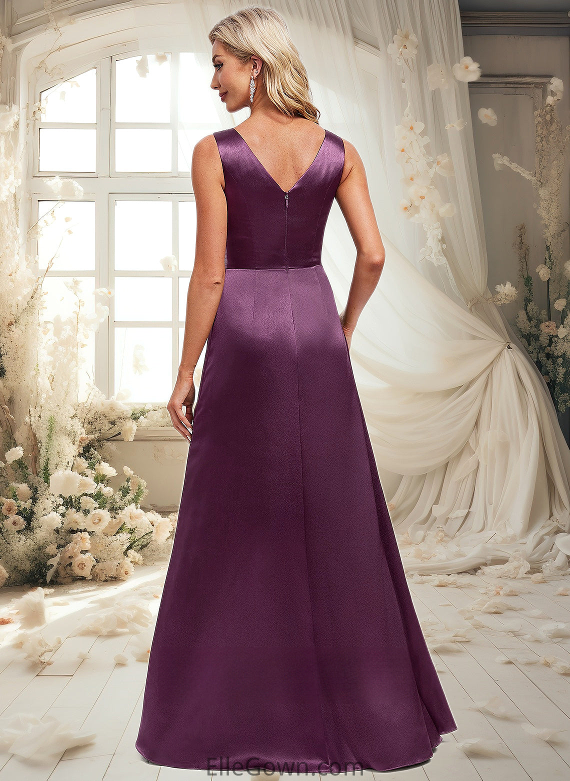 Gia A-line Scoop Floor-Length Stretch Satin Bridesmaid Dress DEP0025829