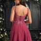 Alisson A-line Scoop Short Chiffon Homecoming Dress With Sequins Appliques Lace DEP0025681