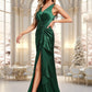 Kelsie Trumpet/Mermaid V-Neck Floor-Length Stretch Satin Bridesmaid Dress DEP0025812