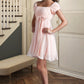 Phoebe A-line Square Short/Mini Chiffon Satin Homecoming Dress With Beading Bow Ruffle DEP0020597