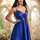 Keely A-line V-Neck Short Stretch Satin Homecoming Dress With Pleated DEP0025705