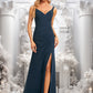 Christine Trumpet/Mermaid V-Neck Floor-Length Chiffon Prom Dresses With Ruffle DEP0025873