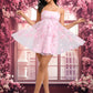 Kaylie A-line Straight Mini Lace Homecoming Dress With Bow Flower DEP0025670